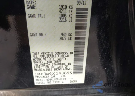 2013 Nissan Altima 2.5 Sv z USA, uszkodzony, nr VIN 1N4AL3AP2DC143695